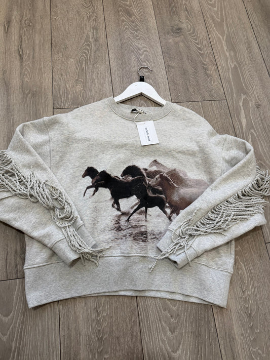 Grey Fringe Horse Munthe Sweater, Fits an S