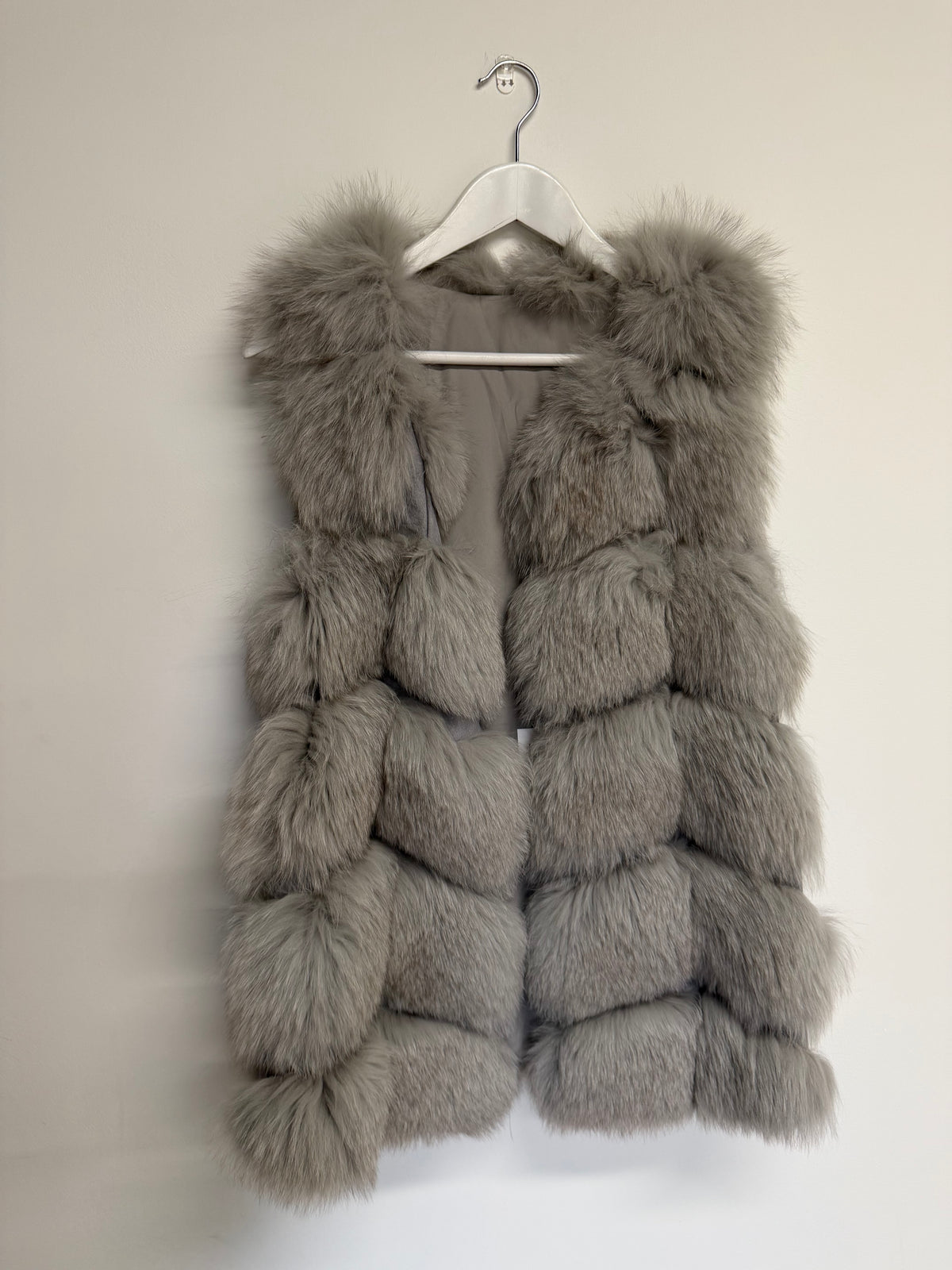 Preloved Fox Fur Gilet Small Grey
