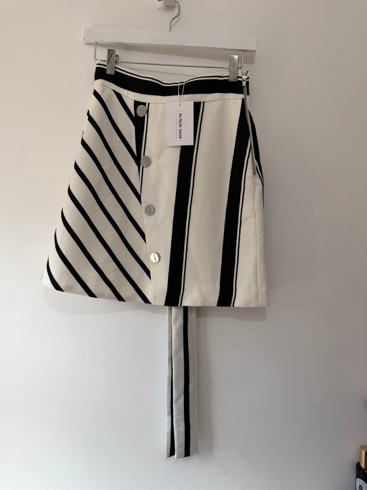 Preloved White and Black Stripe Maje Skirt, Small