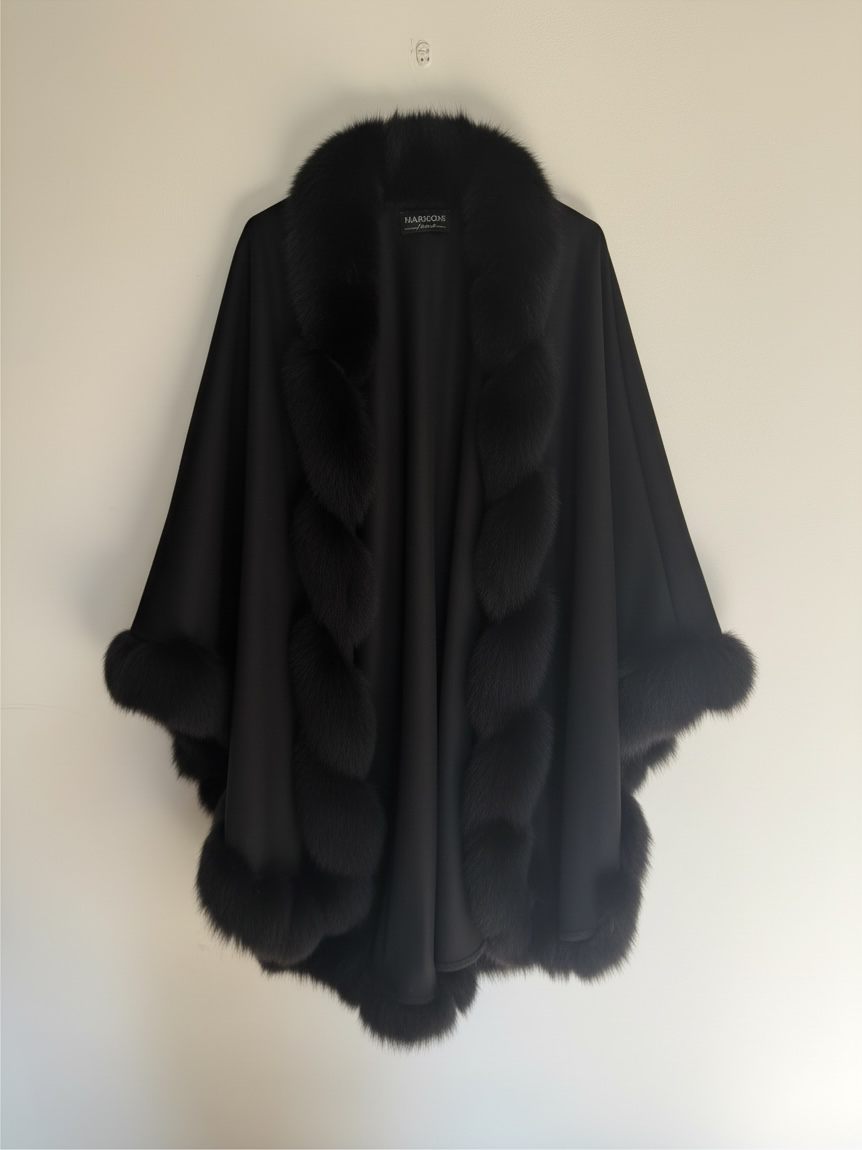 Preloved Harrods Fur Cape Poncho One Size Black