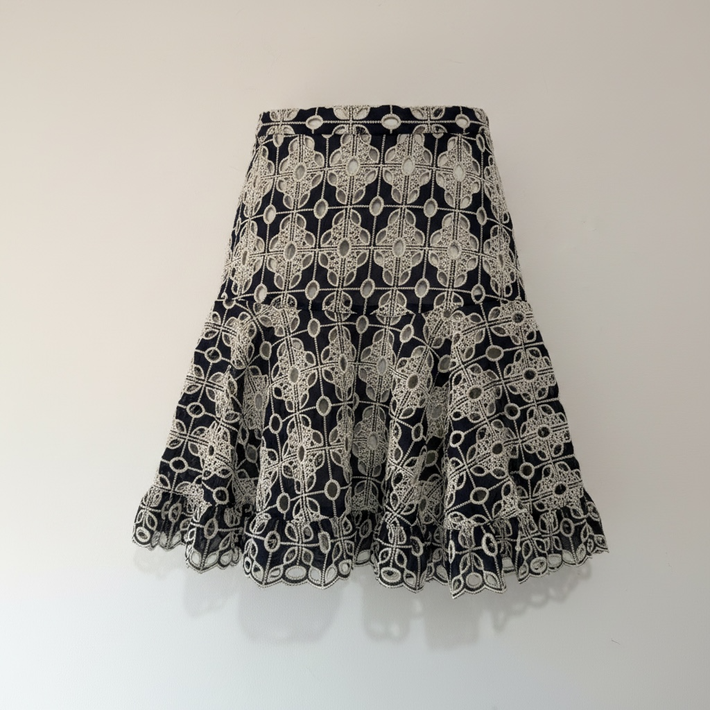 Preloved Navy and White Sandro Skirt, Small