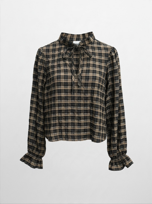 Preloved GANNI Blouse Size EU 38 Brown and Black Check