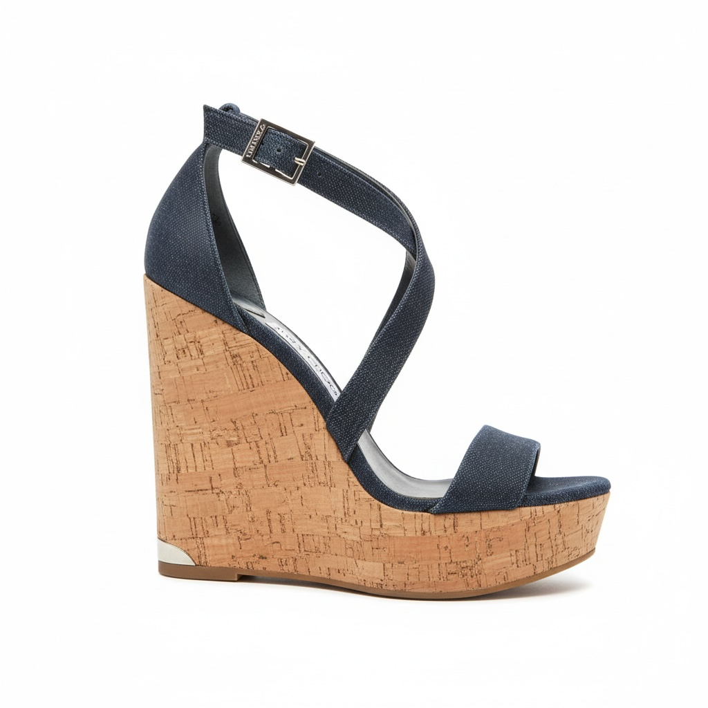 Denim Porta 100 Jimmy Choo Wedges, Size 37