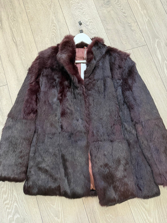 Burgundy Fur Coat, Size S/M