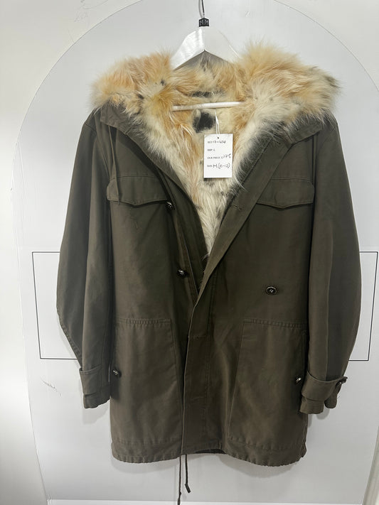 Khaki Pinko Fur-Lined Parka, Size 10-12