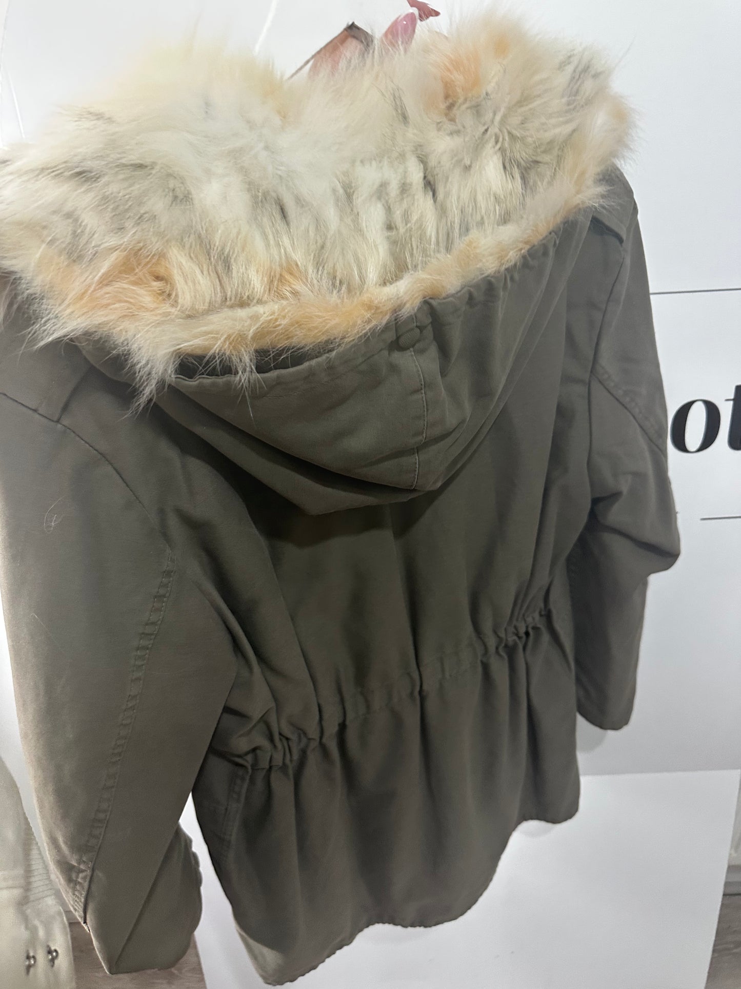 Khaki Pinko Fur-Lined Parka, Size 10-12