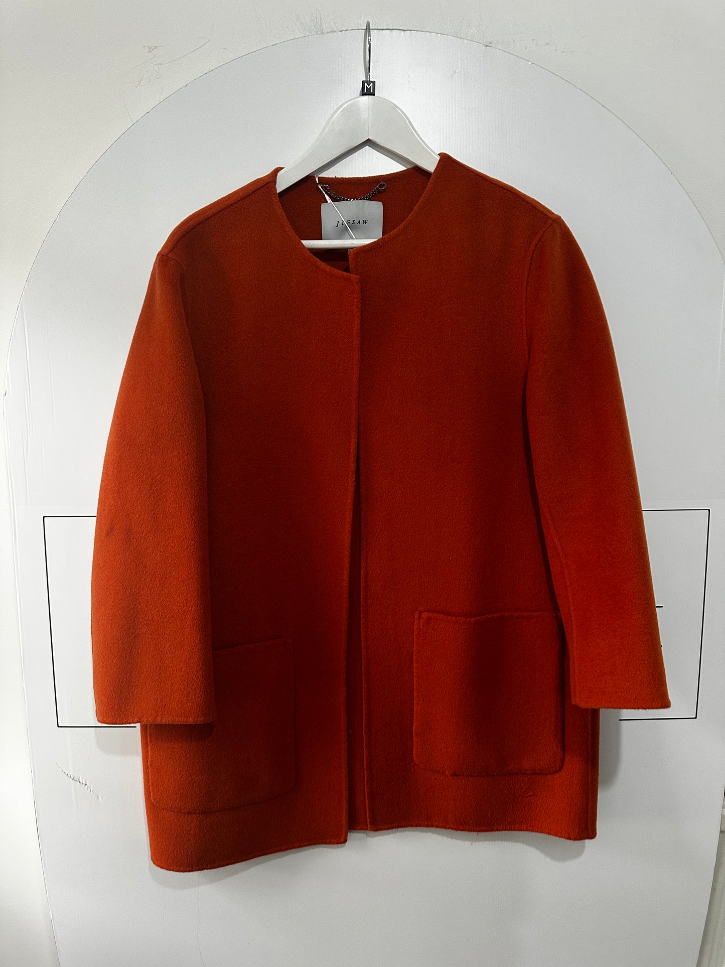 Burnt Orange Jigsaw Wool Coat, Size M