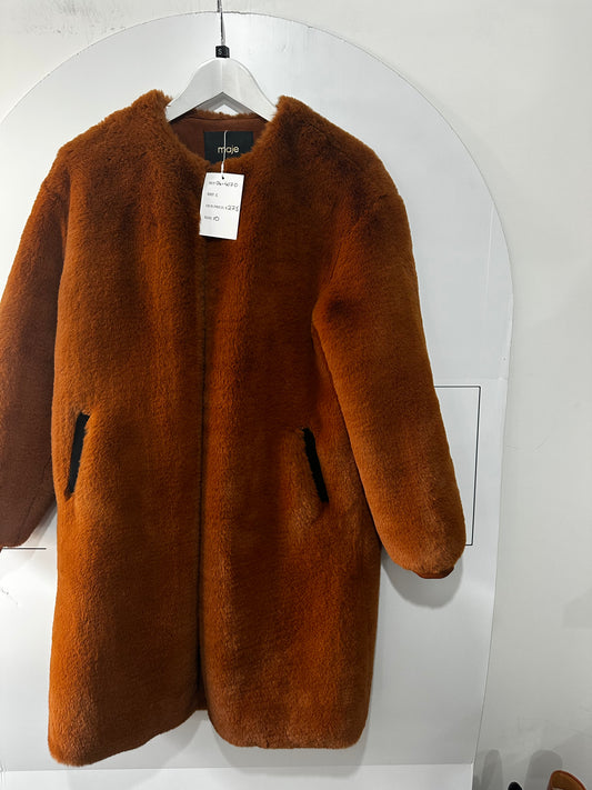 Faux-Fur Brown Maje Coat, Size 10