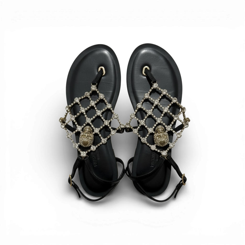 Black Skull Philipp Plein Sandals, Size 38