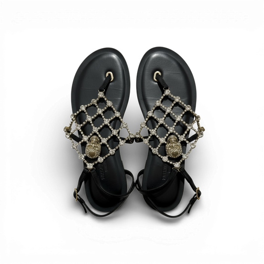 Black Skull Philipp Plein Sandals, Size 38