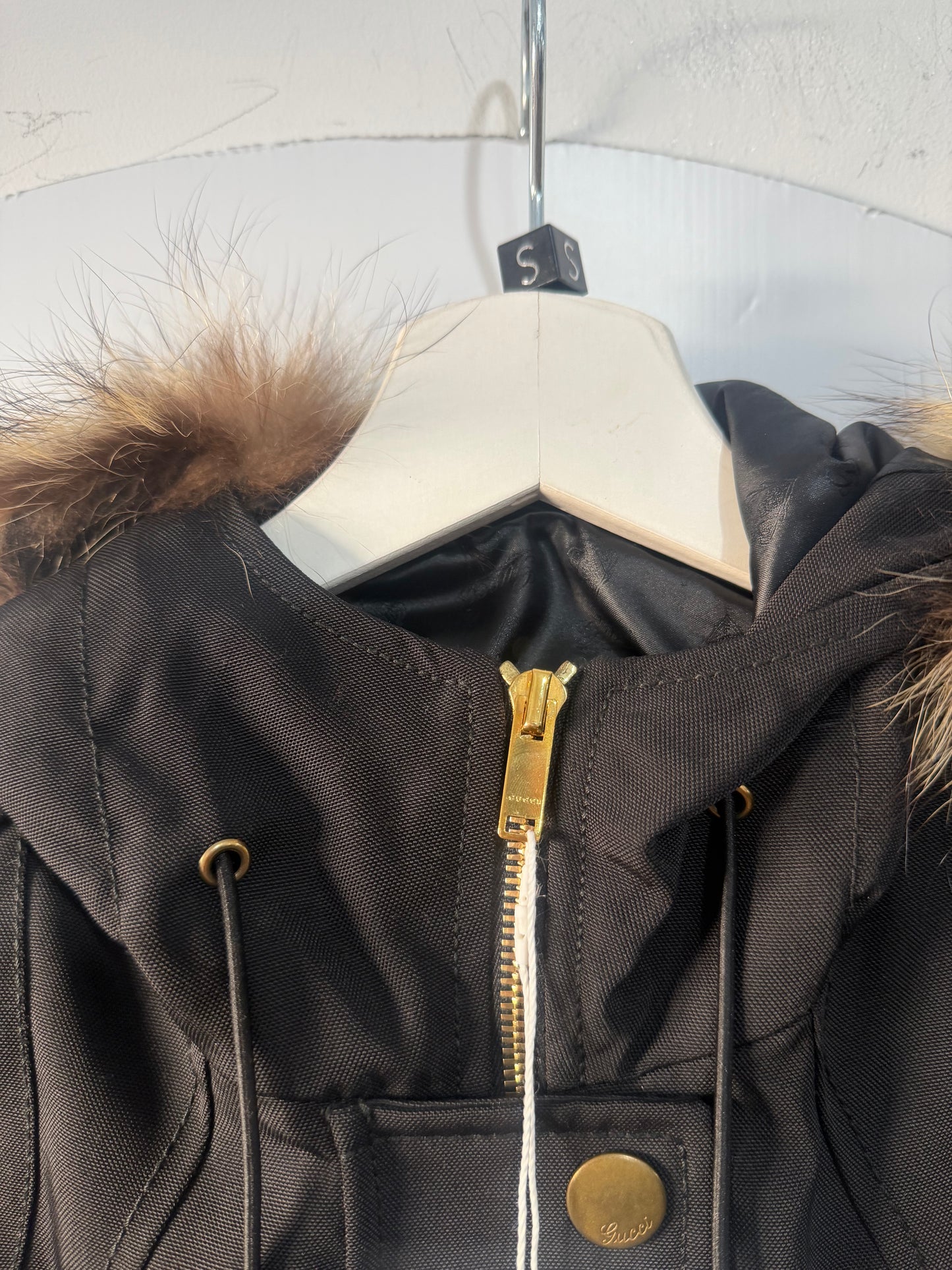 Black Gucci Jacket Fur Trim Hood, 40 (UK 8)