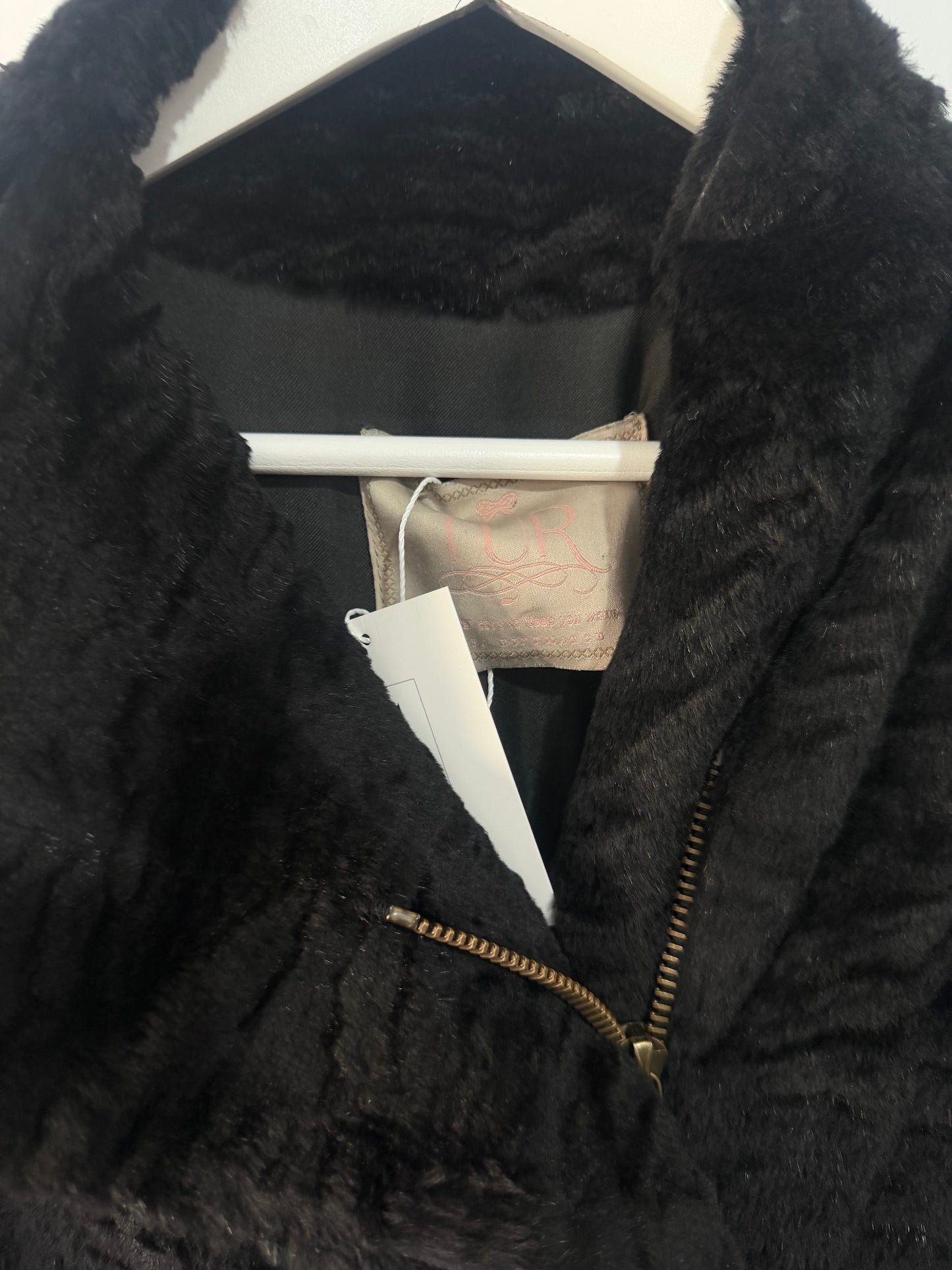 Black Anya Hindmarch Rabbit Coat, Size L (Approx 14)