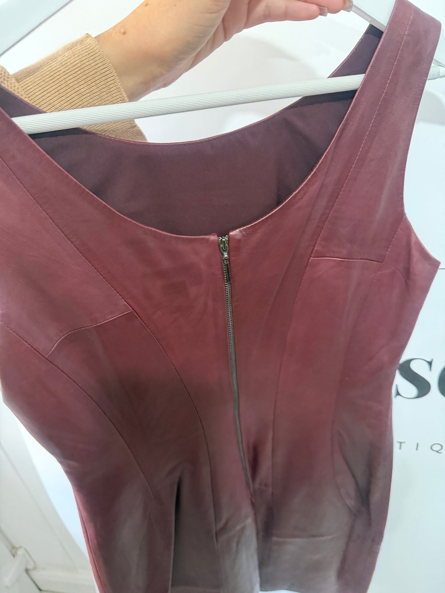 Burgundy Vakko Leather dress, Size S