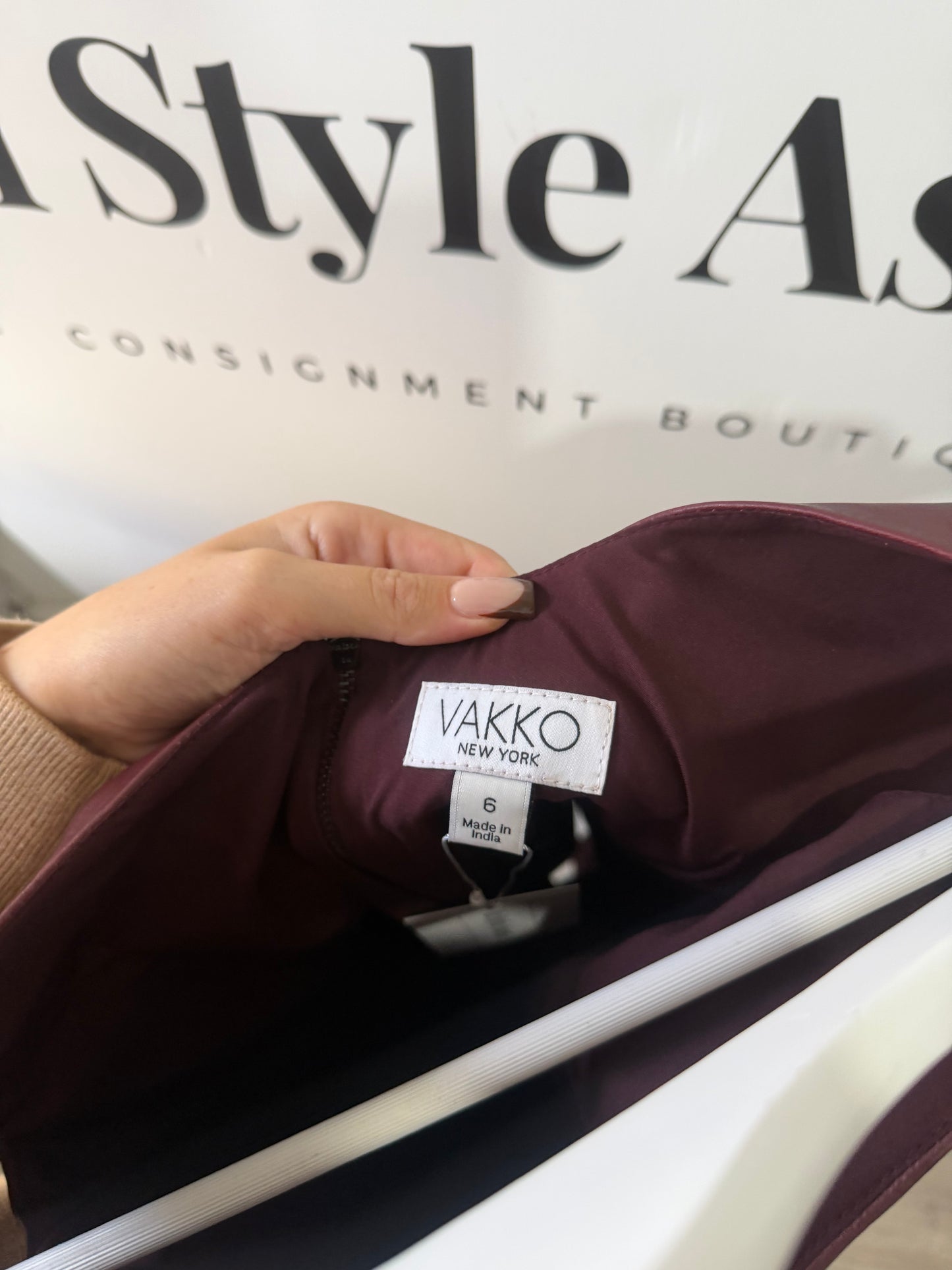 Burgundy Vakko Leather dress, Size S