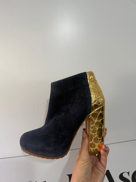 Navy Suede and Gold Rupert Sanderson Boots, Size 35.5 - UK 2.5