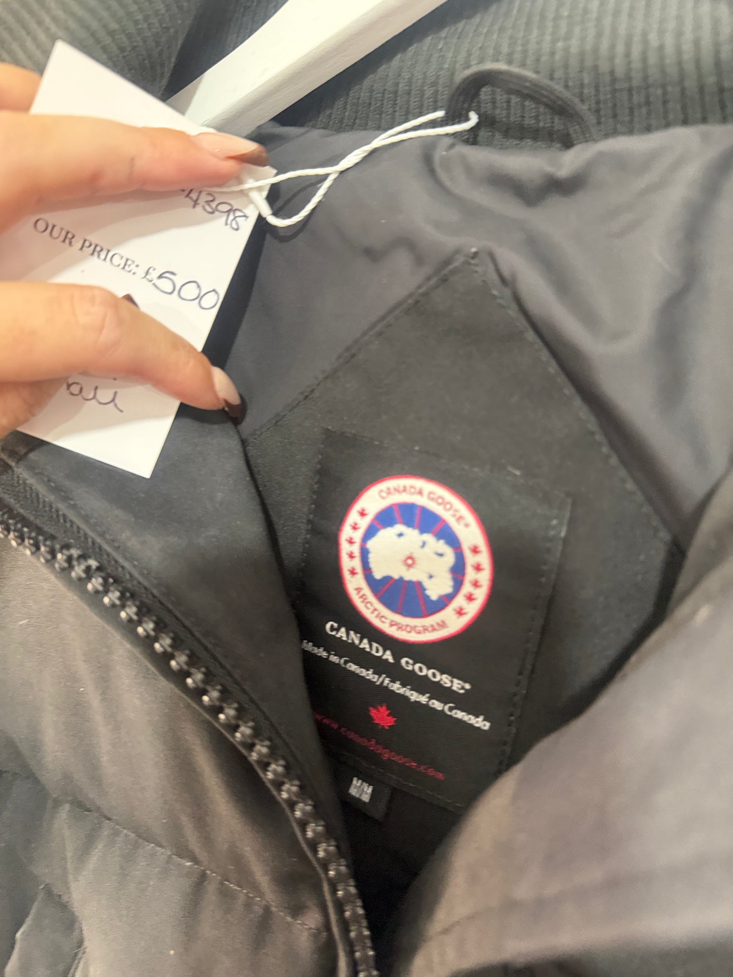 Black Canada Goose Bomber, Size M (Fits an S)