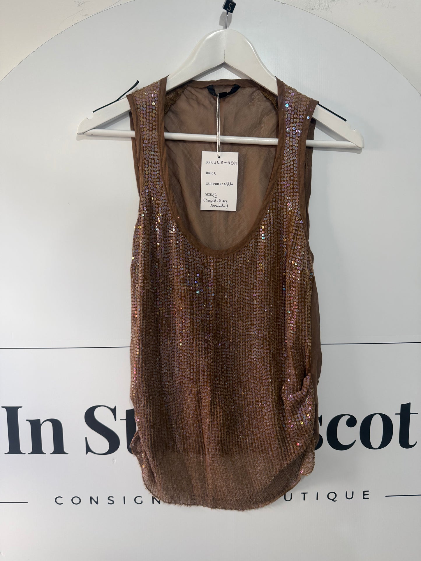 Brown Sequin Top, Size M (Fits S)