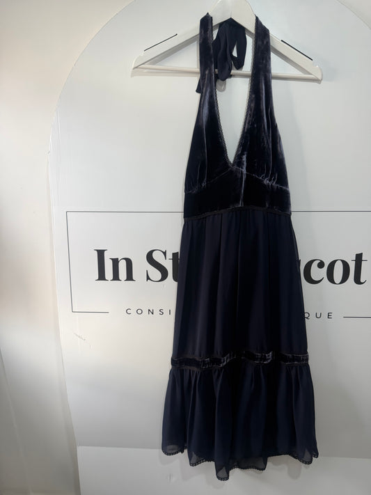 Blue with Velvet BCBGMaxazria Halterneck Dress, Size S