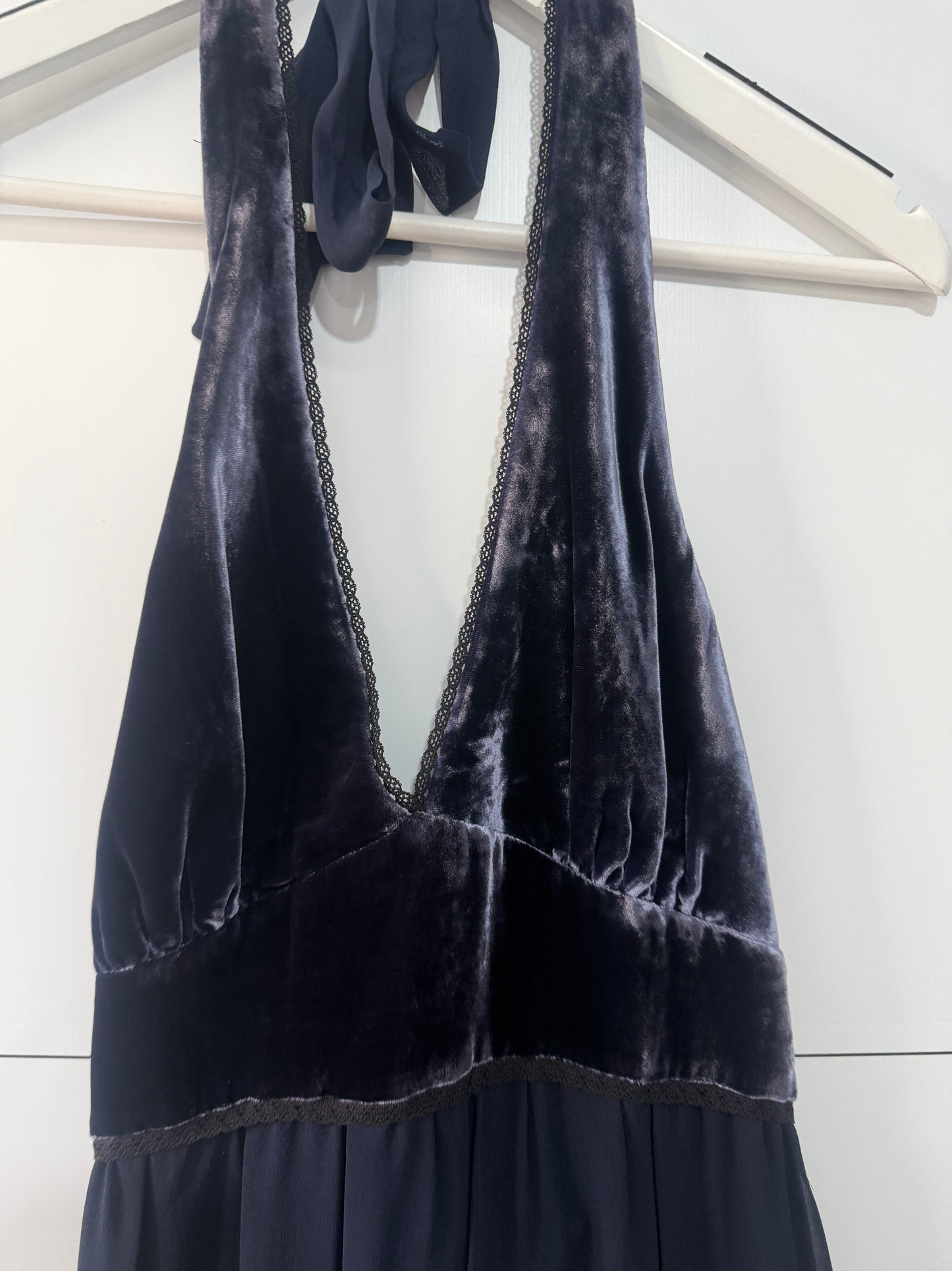 Blue with Velvet BCBGMaxazria Halterneck Dress, Size S