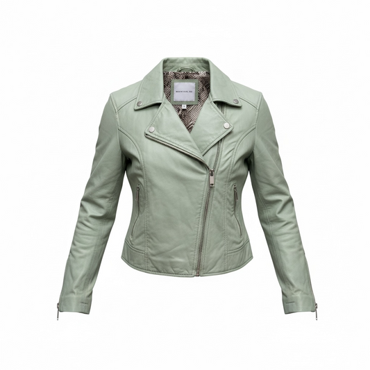 Light Green Anthropologie Leather Jacket, Size 12 (Feels like 10-12)