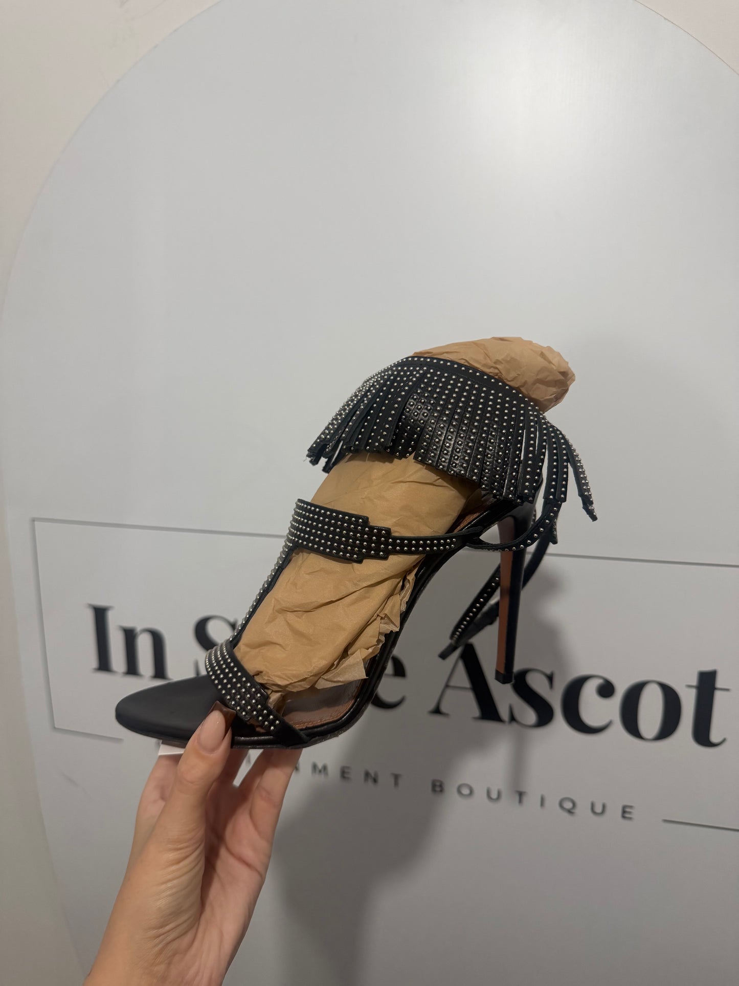 Black and Silver Alaia Heels, Size 41 - UK 8