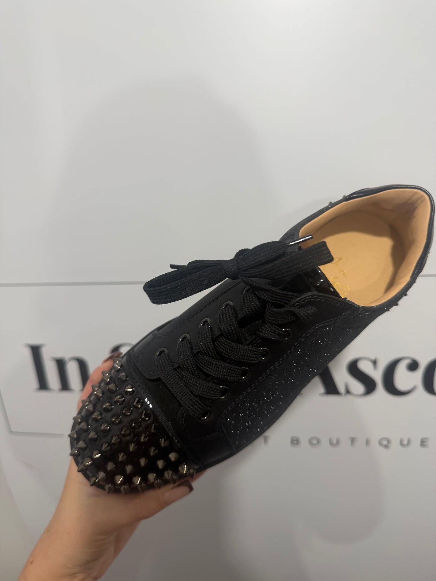 Black Shimmer Studded Christian Louboutin Sneakers, Size 41