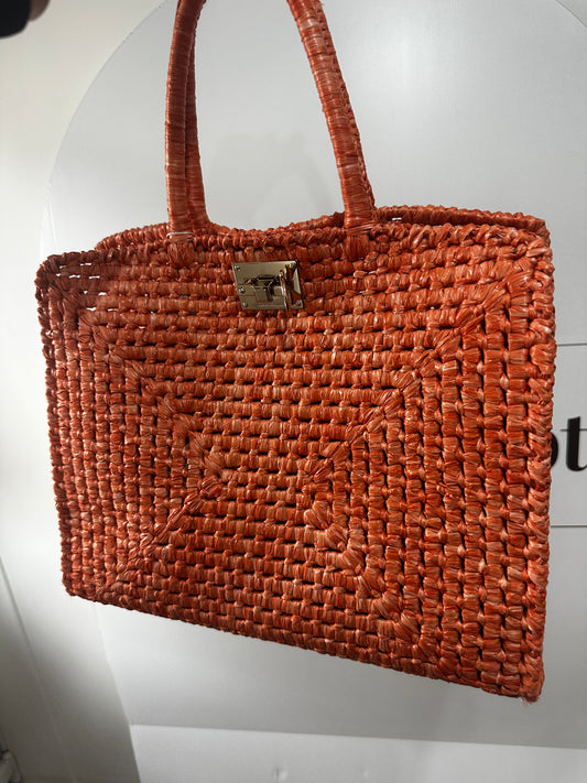 Coral Raffia Tote Salvatore Ferragamo Handbag
