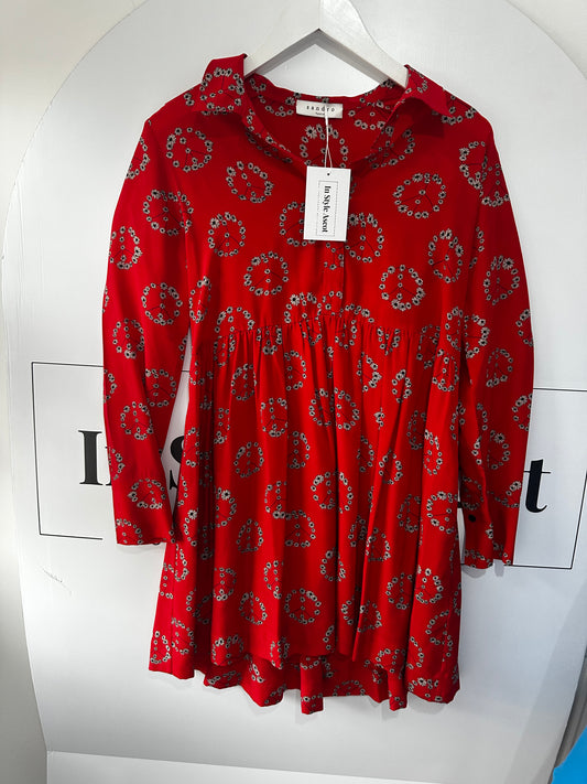 Red Sandro Silk Dress, Size S
