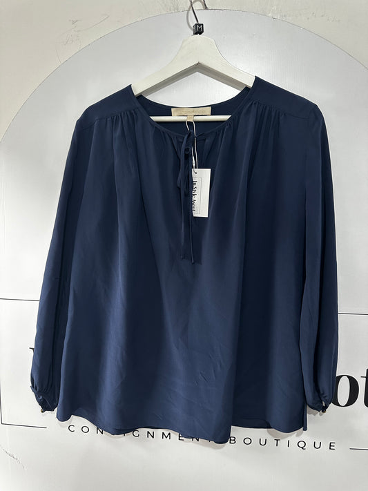 Navy Vanessa Bruno Pussy-Bow Blouse, Size 8