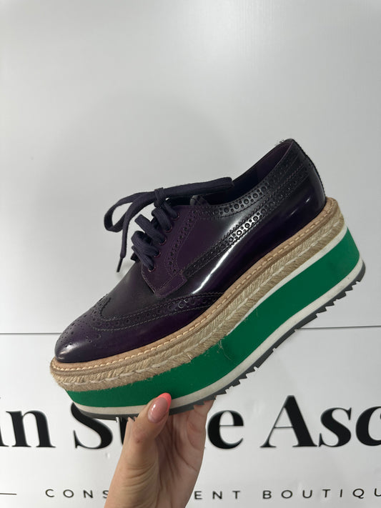 Purple Prada Loafers Lace Up, Size 3