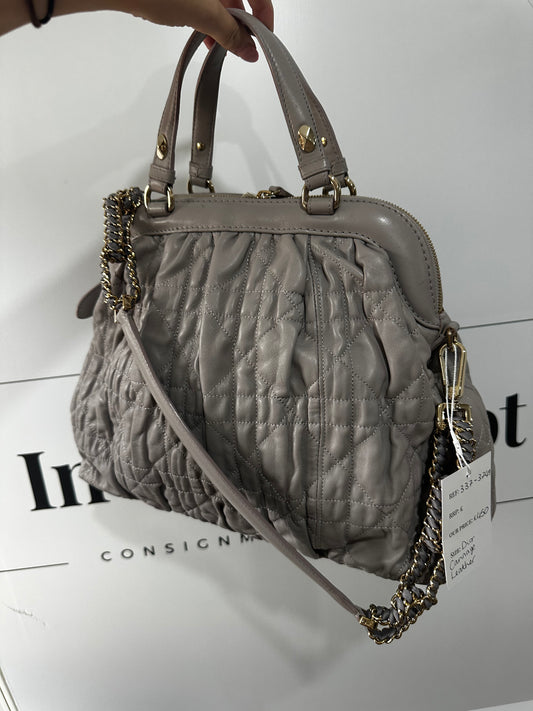 Pewter Grey Gold Hardware Christian Dior Quilted Bag, Cannage Leather Delices