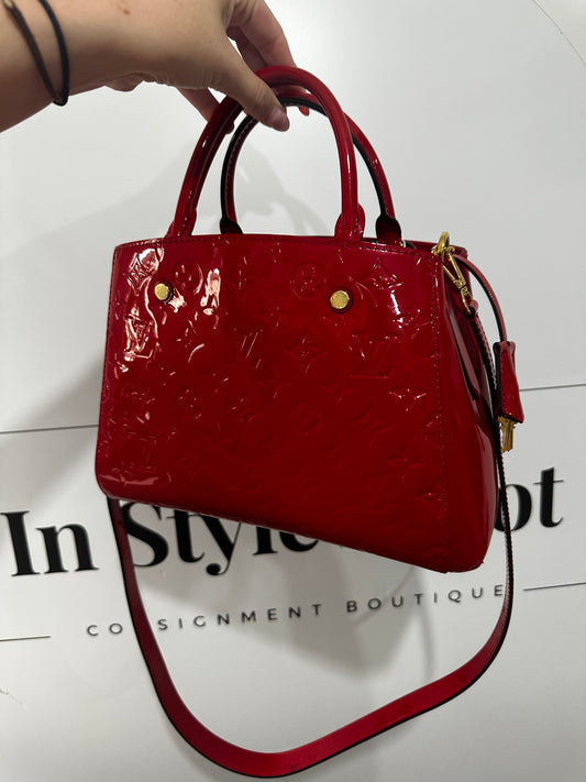 Red Louis Vuitton Patent Leather, 11inches W x 8 Inches H Approx