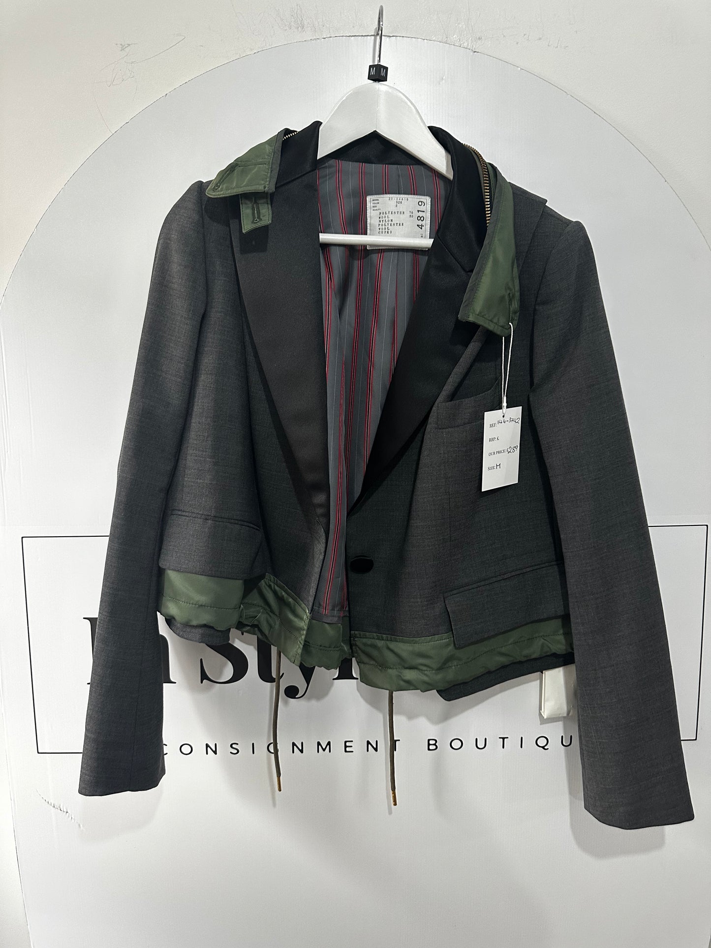 Grey & Green Sacai Jacket Cropped, Size M