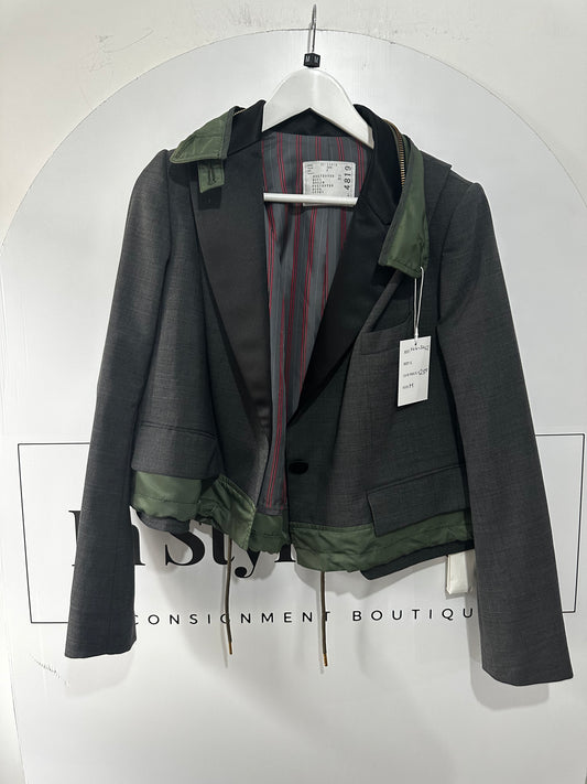 Grey & Green Sacai Jacket Cropped, Size M