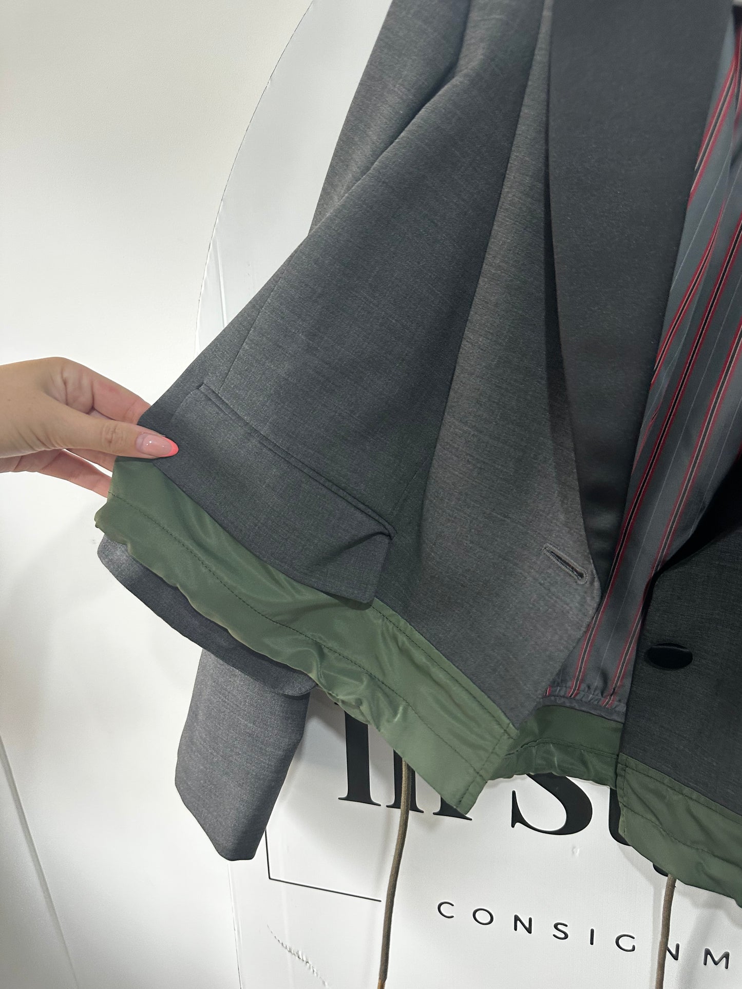 Grey & Green Sacai Jacket Cropped, Size M