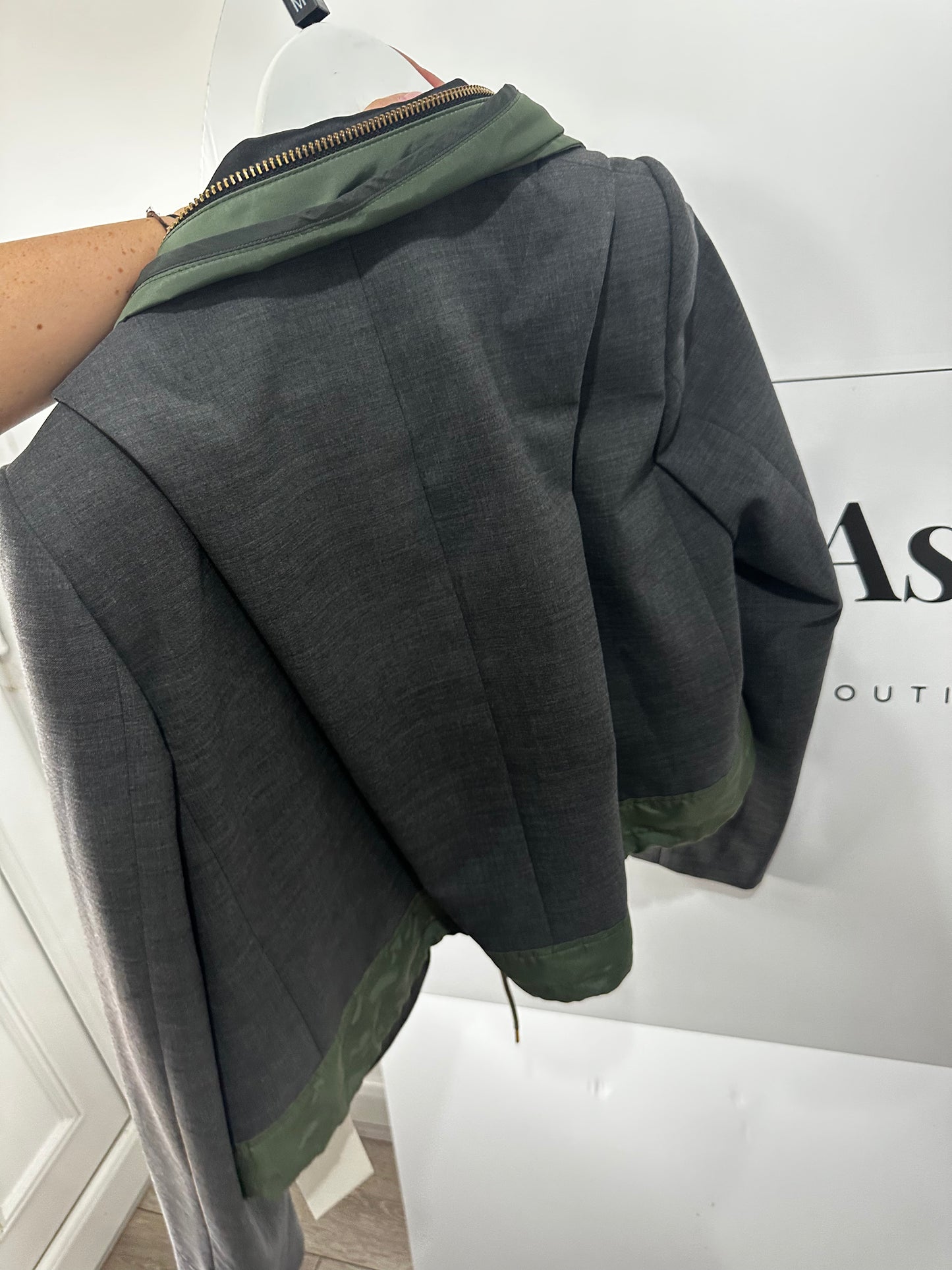 Grey & Green Sacai Jacket Cropped, Size M
