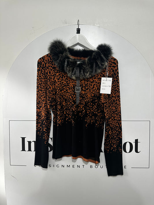 Leopard & Faux Fur Vintage Jumper, Size S