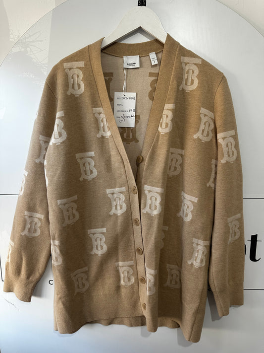 Beige Monogram Burberry Cardigan, Oversized S