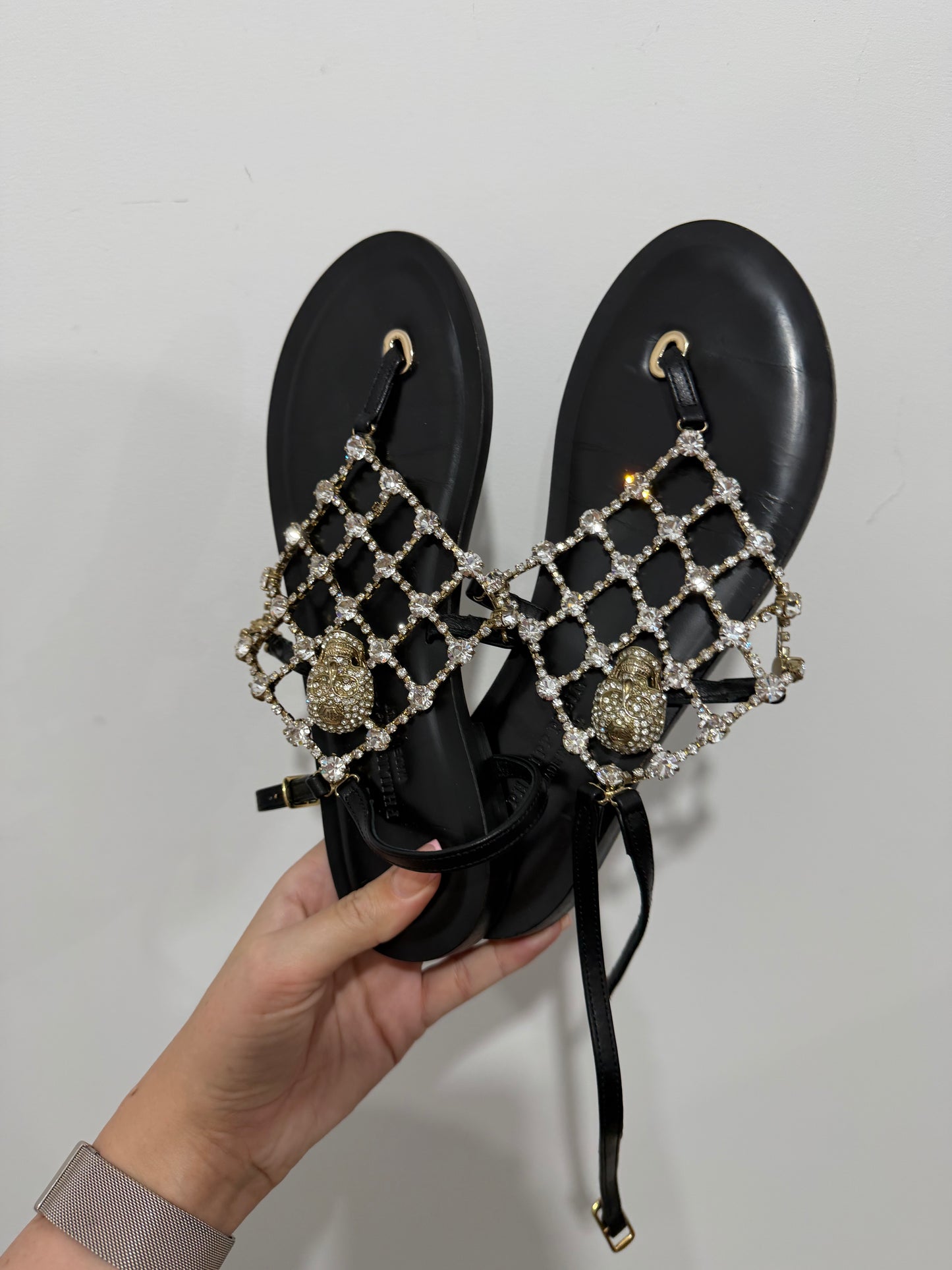 Black Skull Philipp Plein Sandals, Size 38