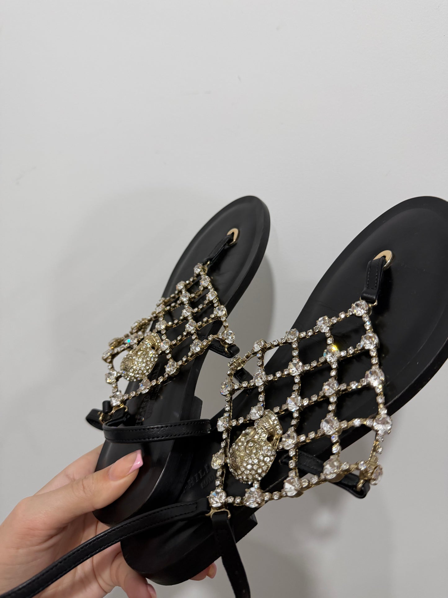 Black Skull Philipp Plein Sandals, Size 38