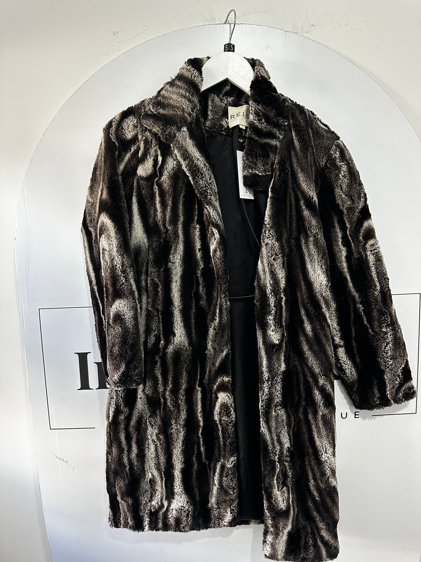 Reiss Faux Fur Coat, Size S With Belt