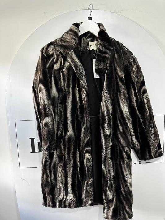 Reiss Faux Fur Coat, Size S With Belt